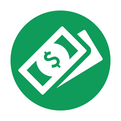 green circle with image of white money with dollar sign on the middle